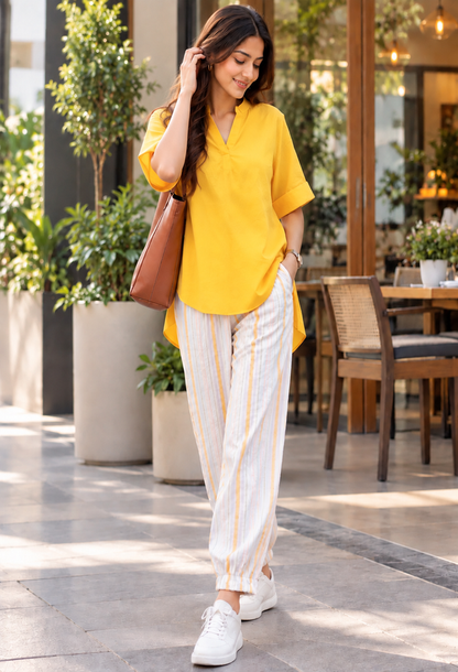 High-Low Top With Striped Pant Co-ord Set