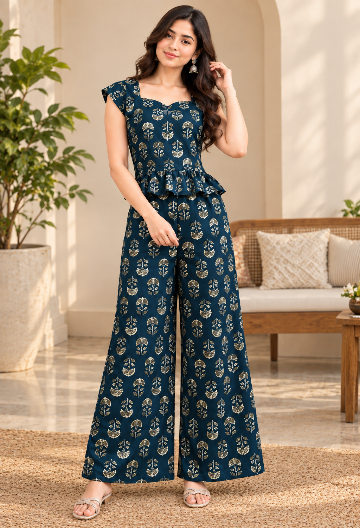 Floral Print Top & Palazzo Pant Co-ord Set