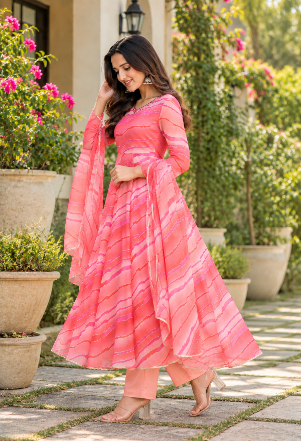 Chiffon Leheriya Anarkali Suit Set