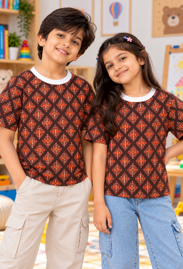 Geometric Printed Half-Sleeve Kids T-Shirt