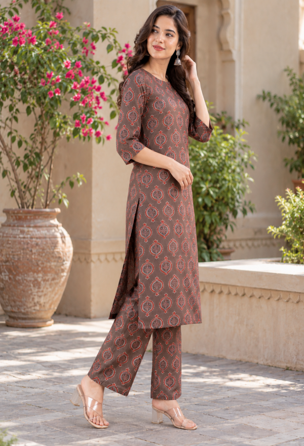 Elegant Ajrakh Printed Kurta Pant Set