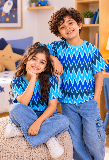 Blue Zigzag Printed Kids T-Shirt