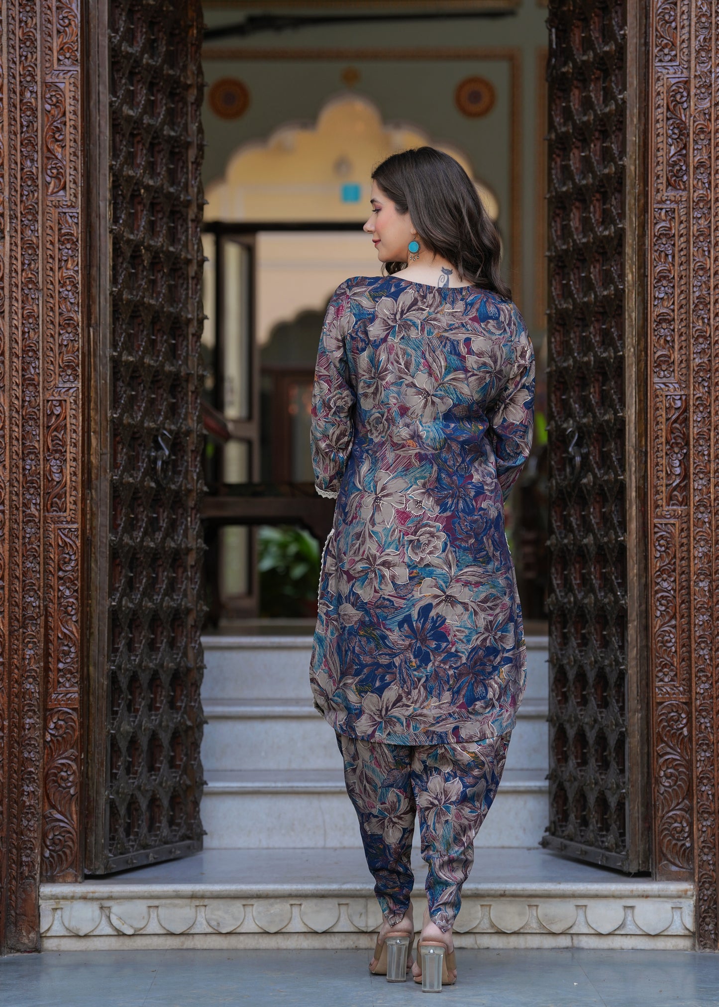 Multi Floral Muslin Dhoti Set