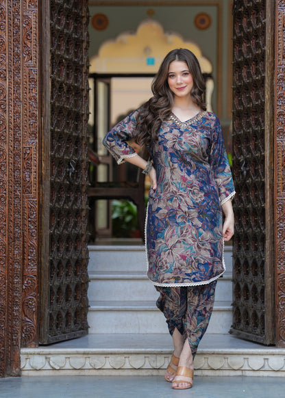 Multi Floral Muslin Dhoti Set