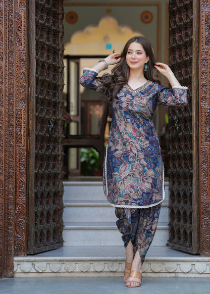 Multi Floral Muslin Dhoti Set