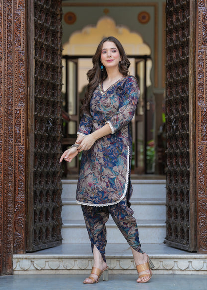 Multi Floral Muslin Dhoti Set