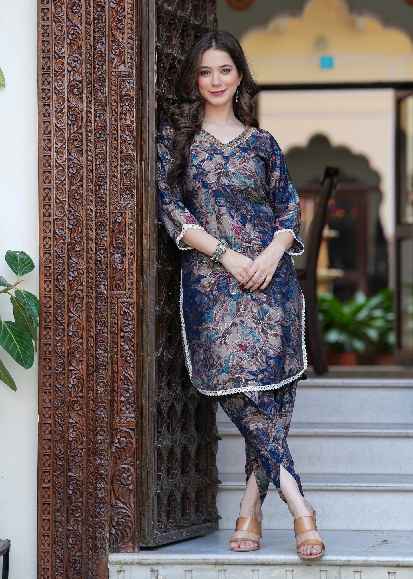 Multi Floral Muslin Dhoti Set