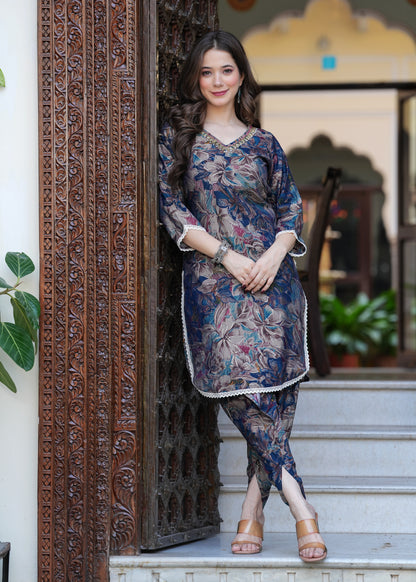 Multi Floral Muslin Dhoti Set