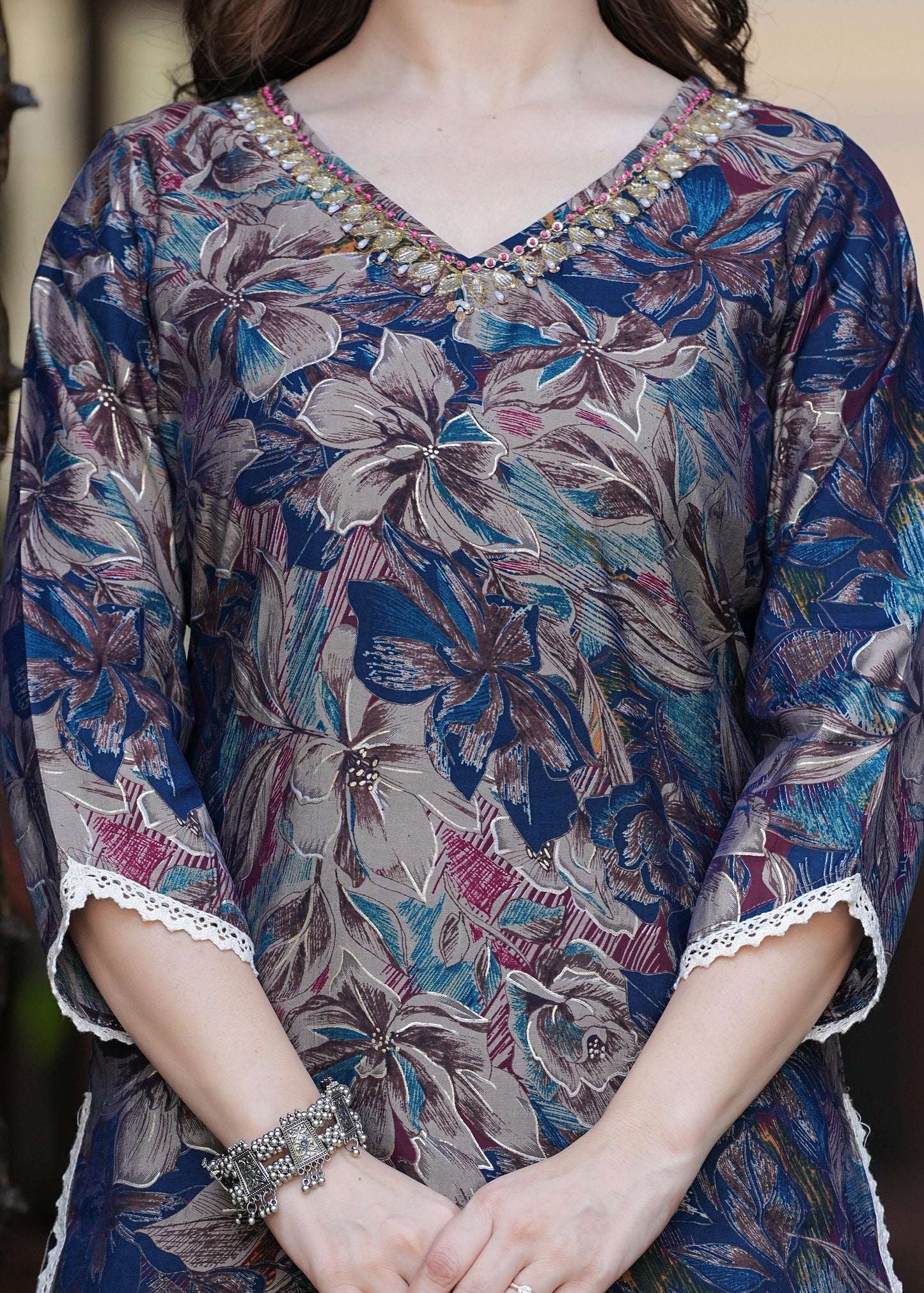 Multi Floral Muslin Dhoti Set