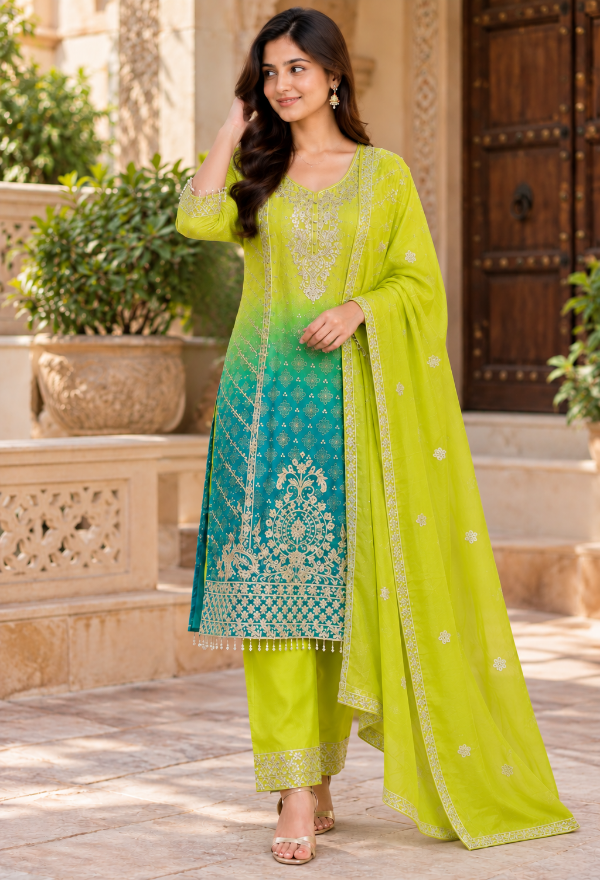 Pure Chinon Embroidered Suit Set