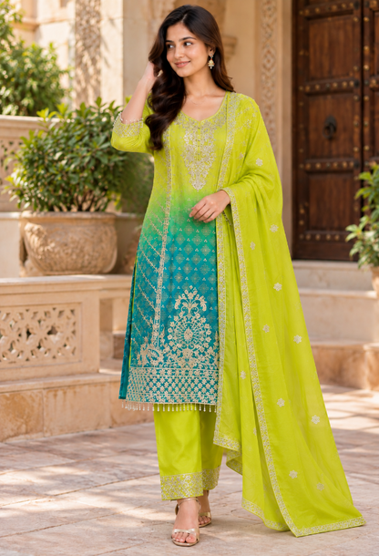 Pure Chinon Embroidered Suit Set