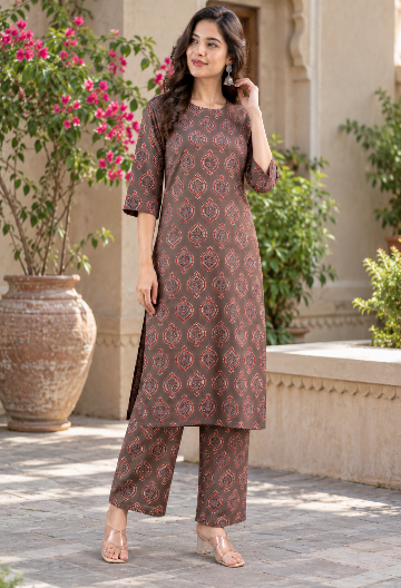 Elegant Ajrakh Printed Kurta Pant Set