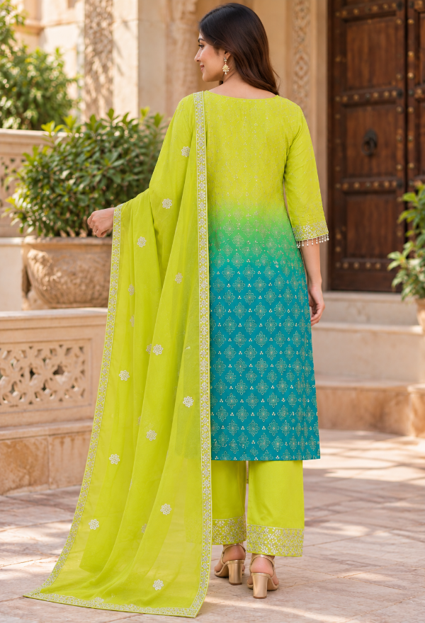 Pure Chinon Embroidered Suit Set