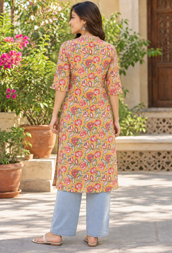 Mustard Yellow Floral Printed Kurta