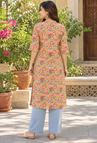 Mustard Yellow Floral Printed Kurta