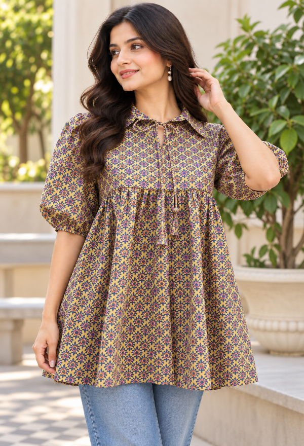 Floral Printed Collar Neck Top