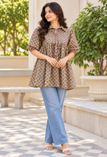 Floral Printed Collar Neck Top