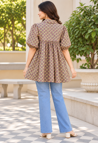 Floral Printed Collar Neck Top