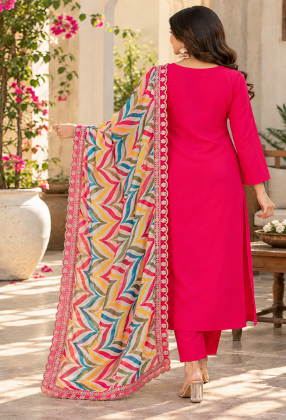 Chanderi Silk Embroidered Suit Set
