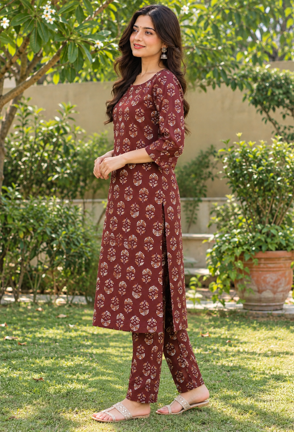 Floral Charm Maroon Kurta Pant Set