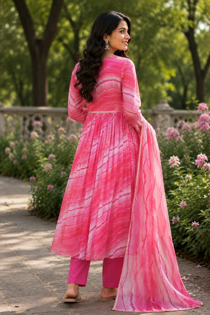 Leheriya Print Anarkali Kurta Set