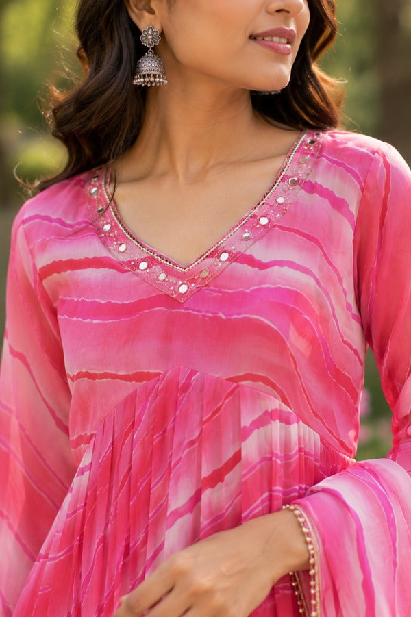 Leheriya Print Anarkali Kurta Set