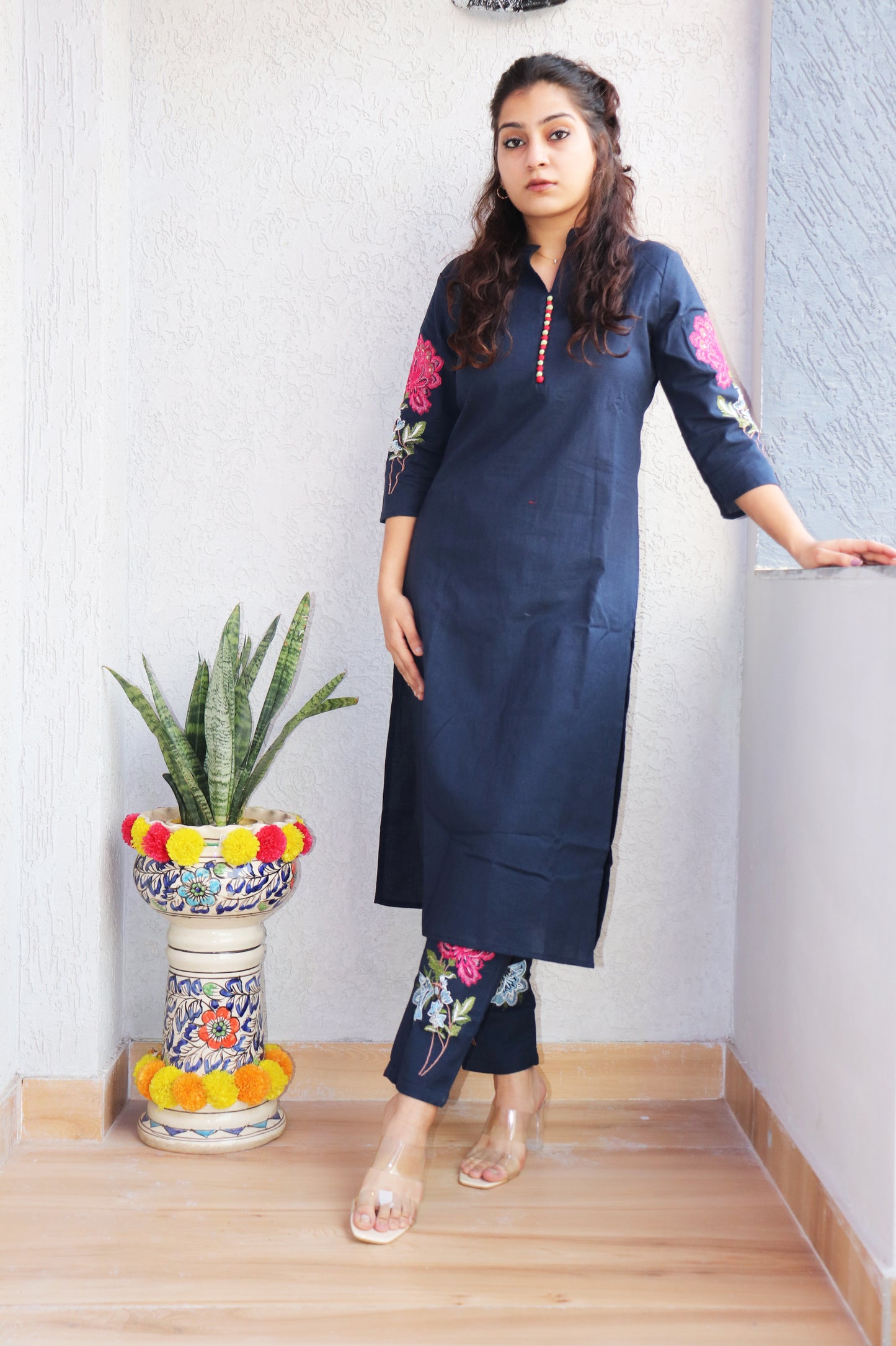 Blue Embroidered Kurta Pant Set