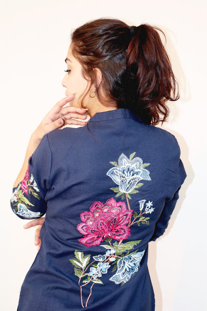 Blue Embroidered Kurta Pant Set