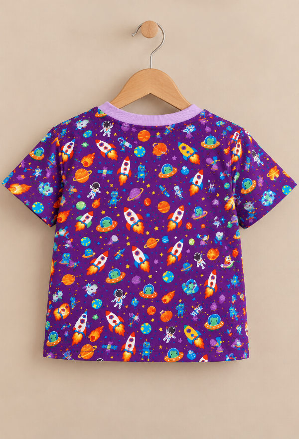 Colorful Space Adventure Printed Kids’ T-Shirt