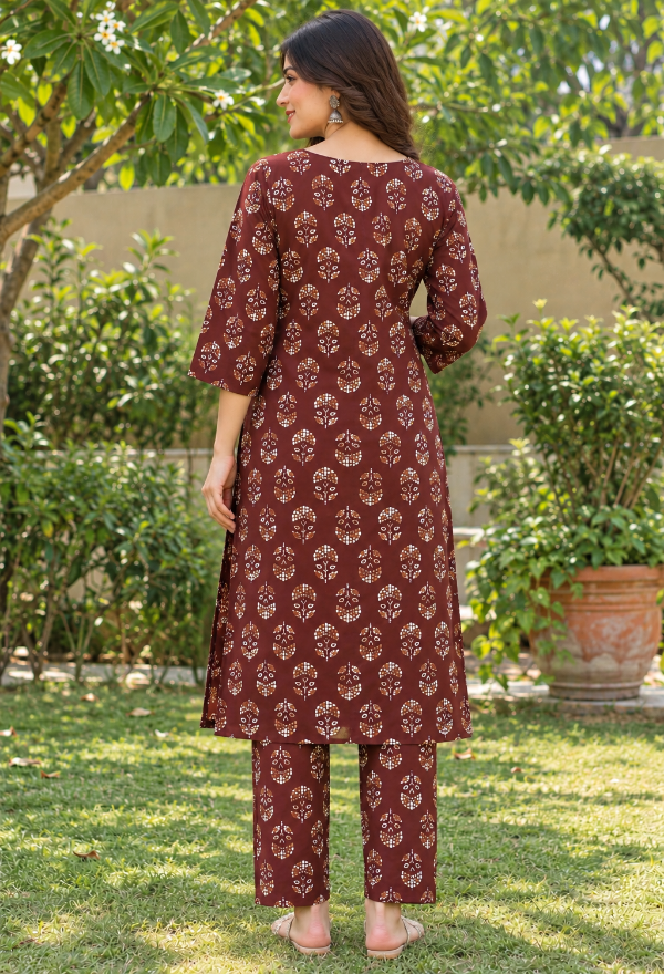 Floral Charm Maroon Kurta Pant Set