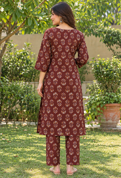 Floral Charm Maroon Kurta Pant Set