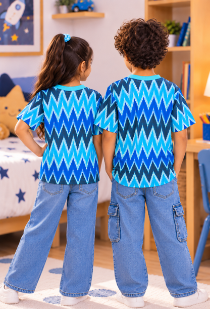 Blue Zigzag Printed Kids T-Shirt