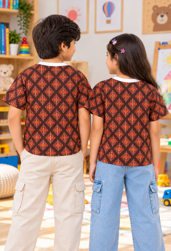 Geometric Printed Half-Sleeve Kids T-Shirt