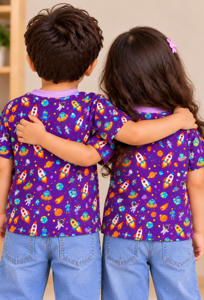 Colorful Space Adventure Printed Kids’ T-Shirt