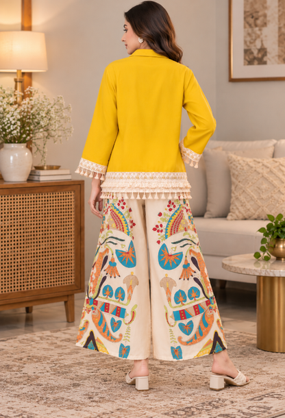 Yellow Shirt With Printed Palazzo
