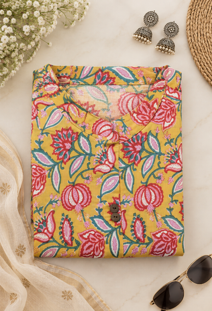 Mustard Yellow Floral Printed Kurta