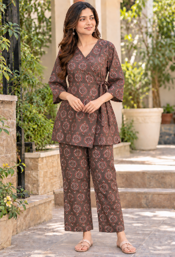 Ajrakh Printed Wrap Kurta & Pant Co-Ord Set
