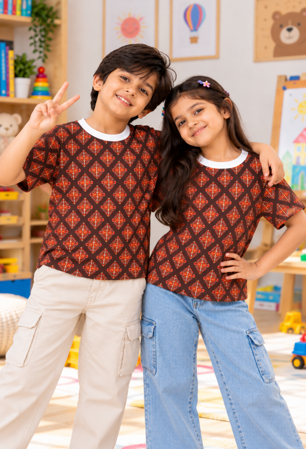 Geometric Printed Half-Sleeve Kids T-Shirt