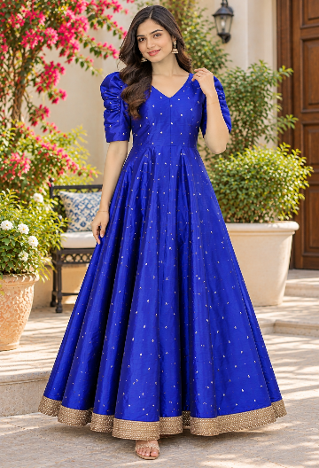 Royal Blue Embellished Anarkali Gown