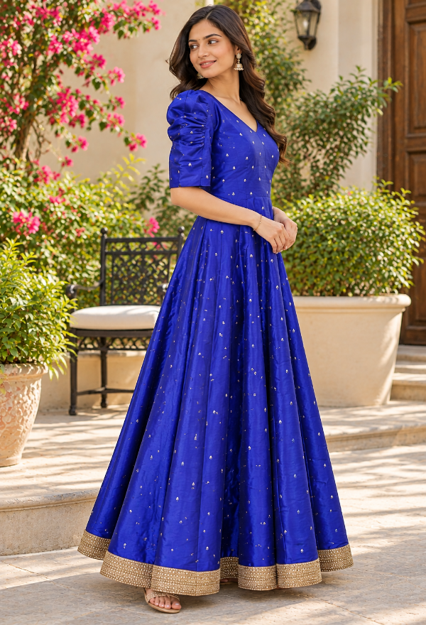 Royal Blue Embellished Anarkali Gown