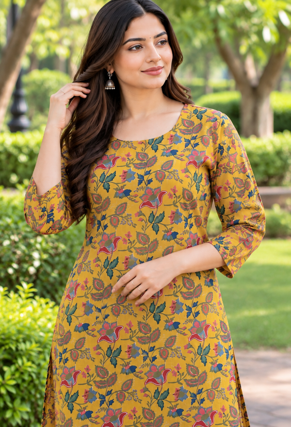 Mustard Yellow Floral Printed Kurta Set