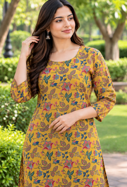 Mustard Yellow Floral Printed Kurta Set