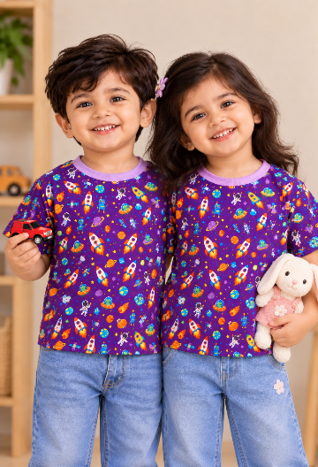 Colorful Space Adventure Printed Kids’ T-Shirt