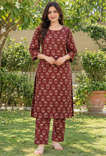 Floral Charm Maroon Kurta Pant Set