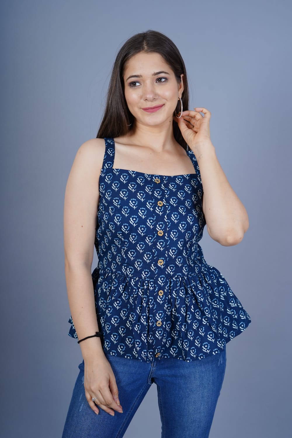 Indigo Printed Top
