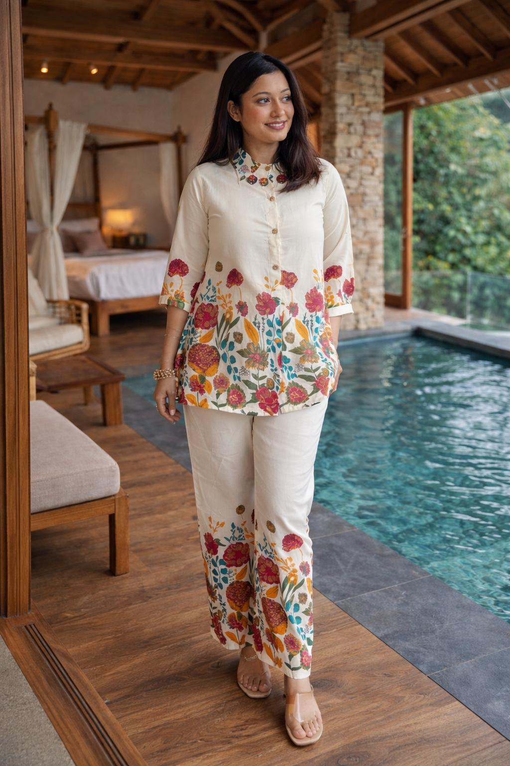 Off-White Floral Printed Co-Ord Set