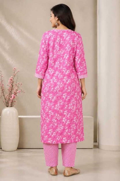 Pink Floral Printed Kurta Set