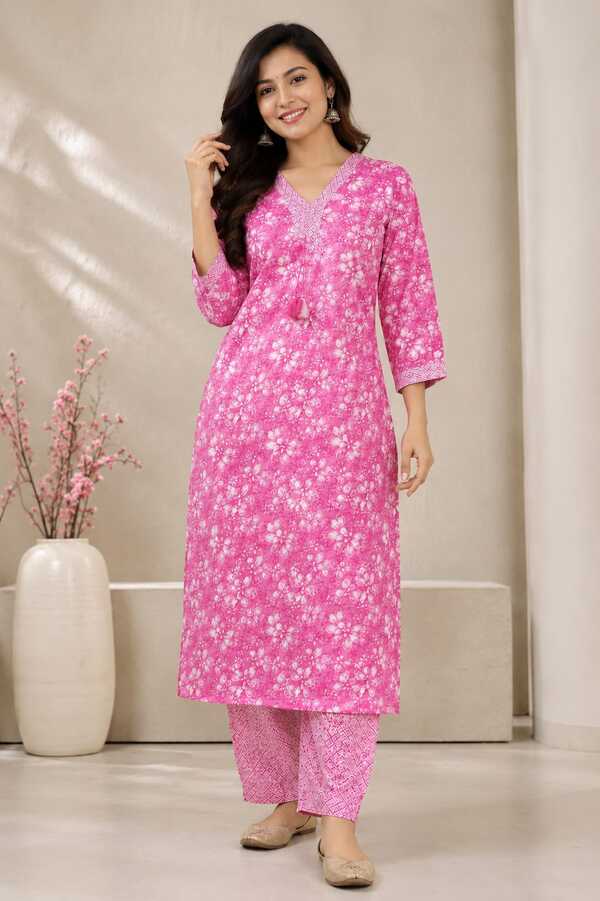 Pink Floral Printed Kurta Set