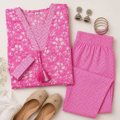 Pink Floral Printed Kurta Set