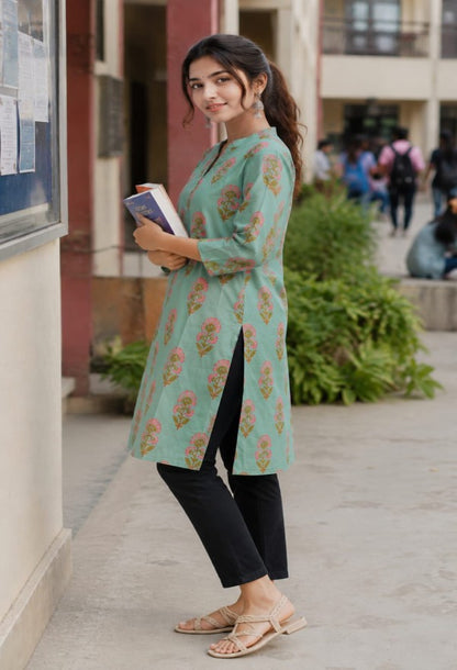 Floral Print Cotton Kurta